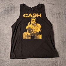 Johnny Cash Music T-Shirt Size Medium Cutoff Sleeve Black Cotton Cut Neck 