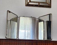 Ancien Miroir de Barbier Triptyque Vintage à Poser ou Suspendre – Années 40/50
