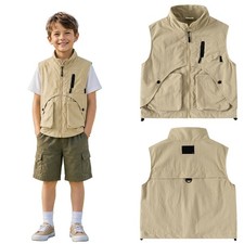 Kids Boys Vest Climbing Cargo Sports Jacket Camping Stand Collar Sleeveless