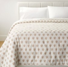 Full/Queen Lofty Cotton Slub Woodblock Print Floral Quilt Off White/Mauve  