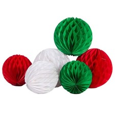 6 Pcs Christmas Honeycomb Hanging Paper Ornaments 2 inches, Red Green White
