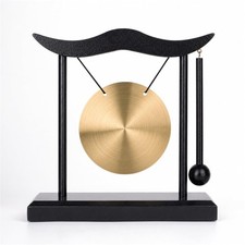 Mini Gong with Wood Stand and Mallet, Feng Shui Desktop Decor, black, yellow