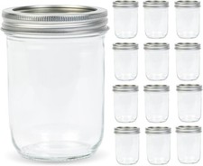 12 Pack 16 oz Wide Mouth Clear Mason Jars with Silver Metal Lids, Canning Jars f