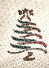 Christmas Needlepoint Canvas Hand Painted 18 mesh Signed Ribbon Tree Gold Silver