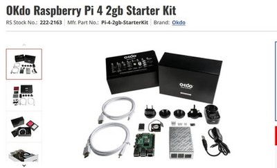 Raspberry Pi 4 2GB Starter Kit mit 32GB SD-Karte etc. - OKDO - Brandneu. Versiegelt.