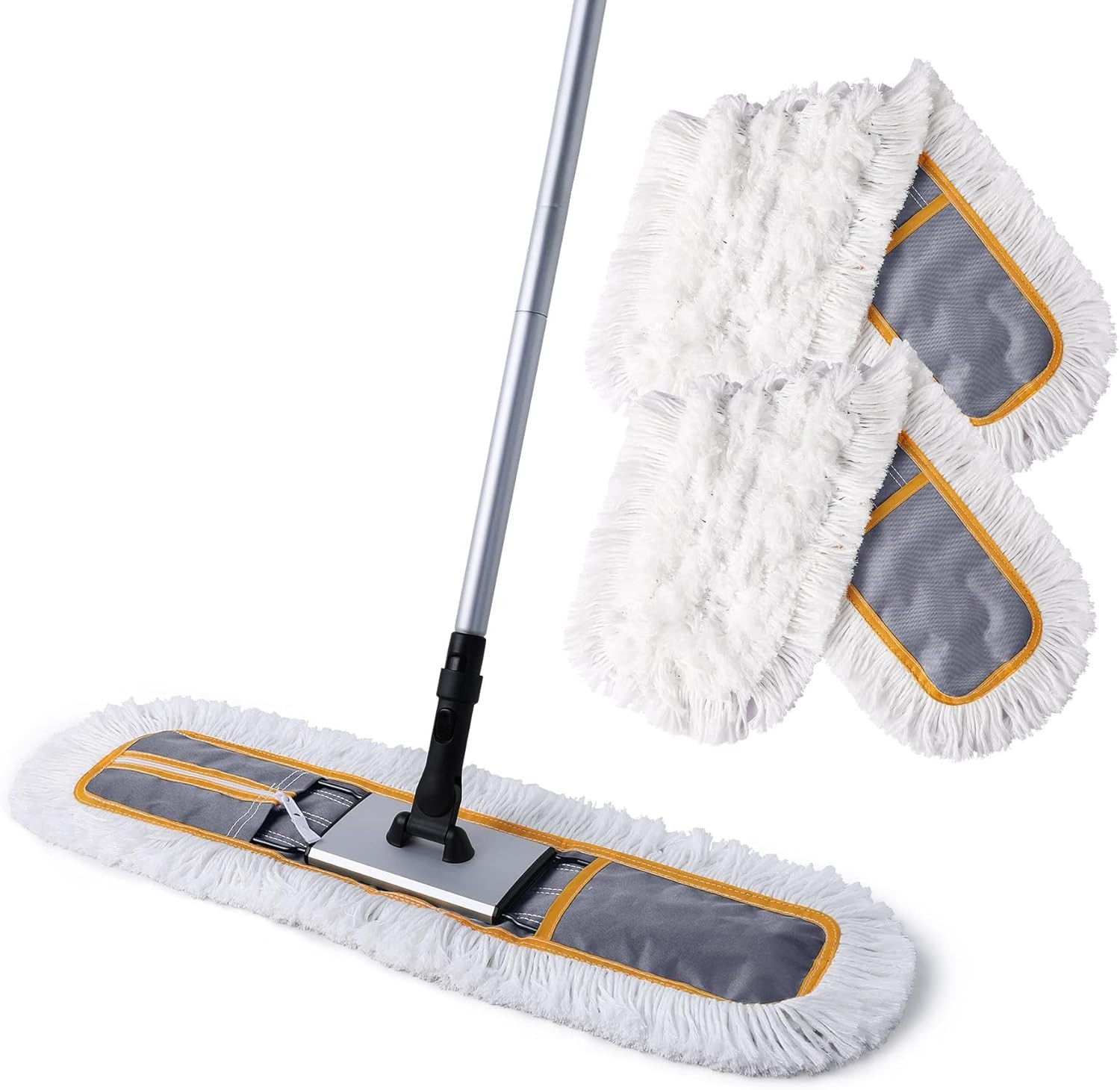 24 Commercial Dust Mop Heavy Duty Sweeper Broom with 2 Microfiber Pads Grey