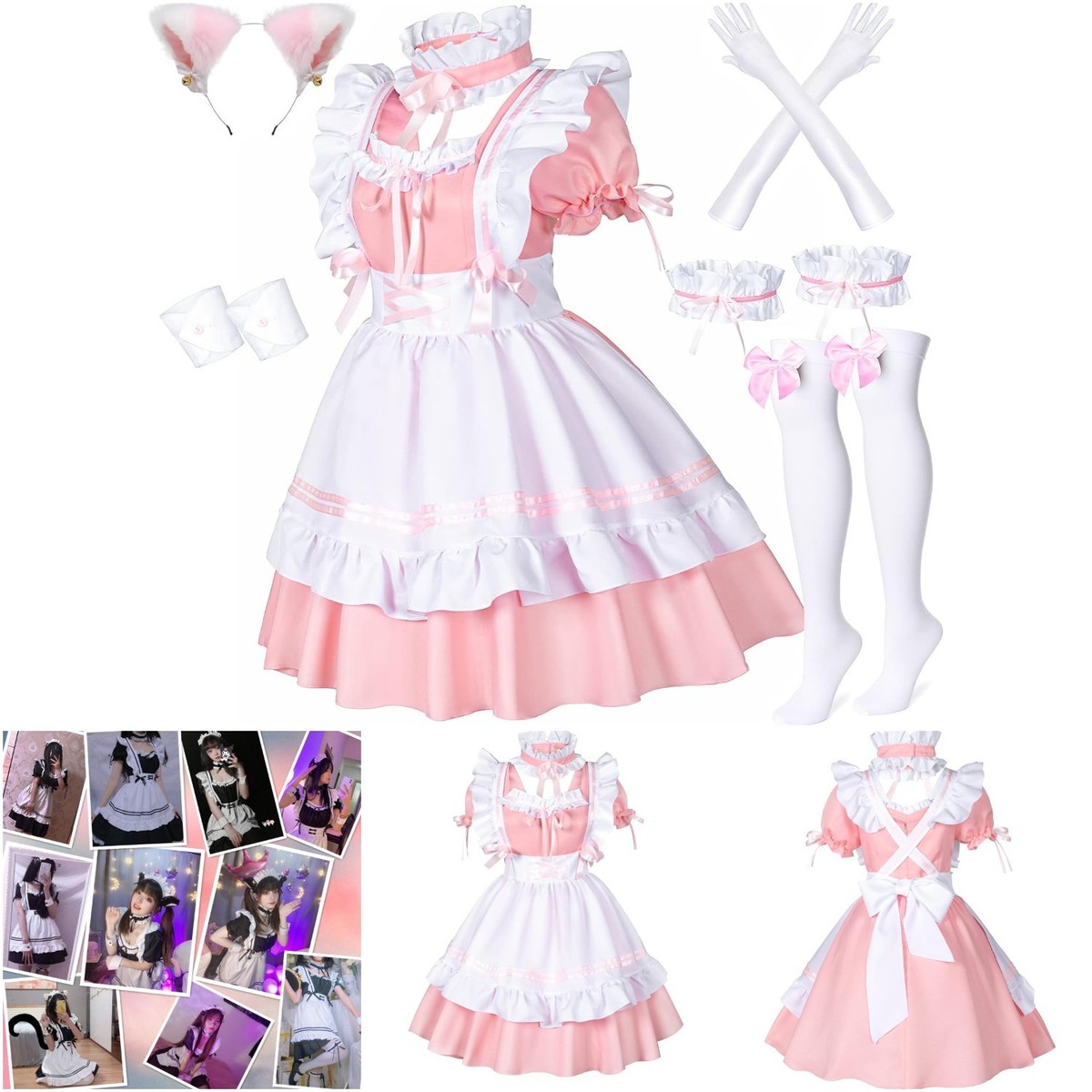 Anime French Maid Apron Pink XL Fancy Dress Cosplay Costume Furry