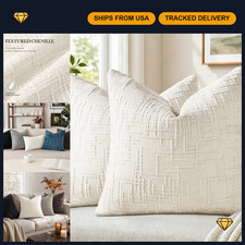 Textured Cream White Chenille Throw Pillow Covers 20"x20" - Set of 2, Cozy Decor