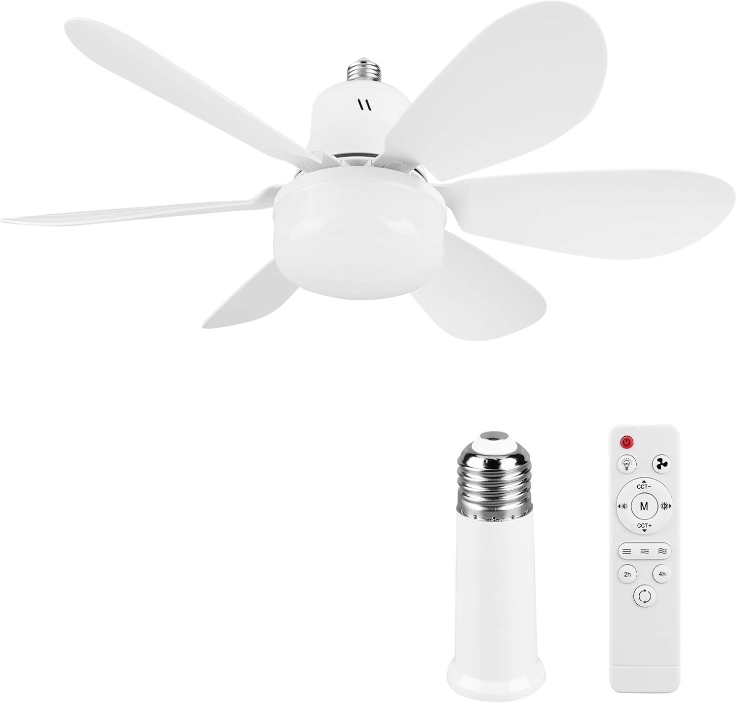 LED Light Fan with Remote Control E27/E26 Base, 3-Speed Adjustable Mini Fan