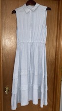 Calvin Klein Women’s Size 10 Striped Sleeveless Belted Shirt Dress Linen Preppy