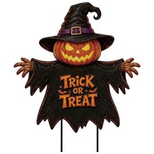 Halloween Outdoor Decoration Scarecrow Pumpkin Metal Yard Sign with Stakes