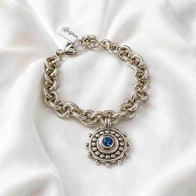 NWT Brighton Pebble Dot Medallion Bracelet Blue Crystal Silver Tone