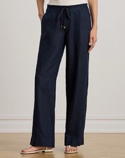 Lauren Ralph Lauren black 100 linen wide leg drawstring elastic waist pants, 8.
