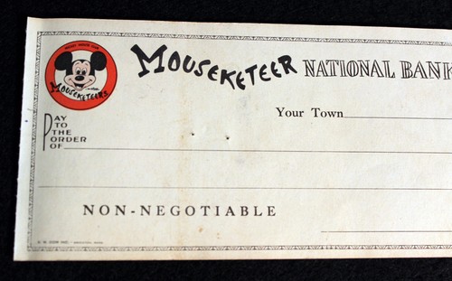 MICKEY MOUSE CLUB 1959 Mouseketeer National Bank Check Walt Disney Mouseketeers - Picture 2 of 4
