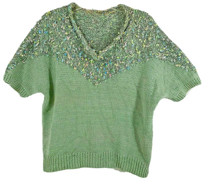 Hand Knitted Short Sleeve Pullover Sweater V-Neck Bodice Loop Thread Detail M