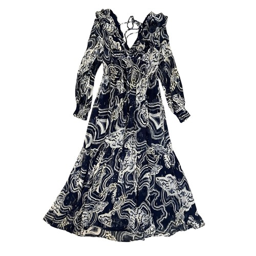 Anthropologie Printer Johnson Women’s Long Sleeve V Neck Textured Midi Dress
