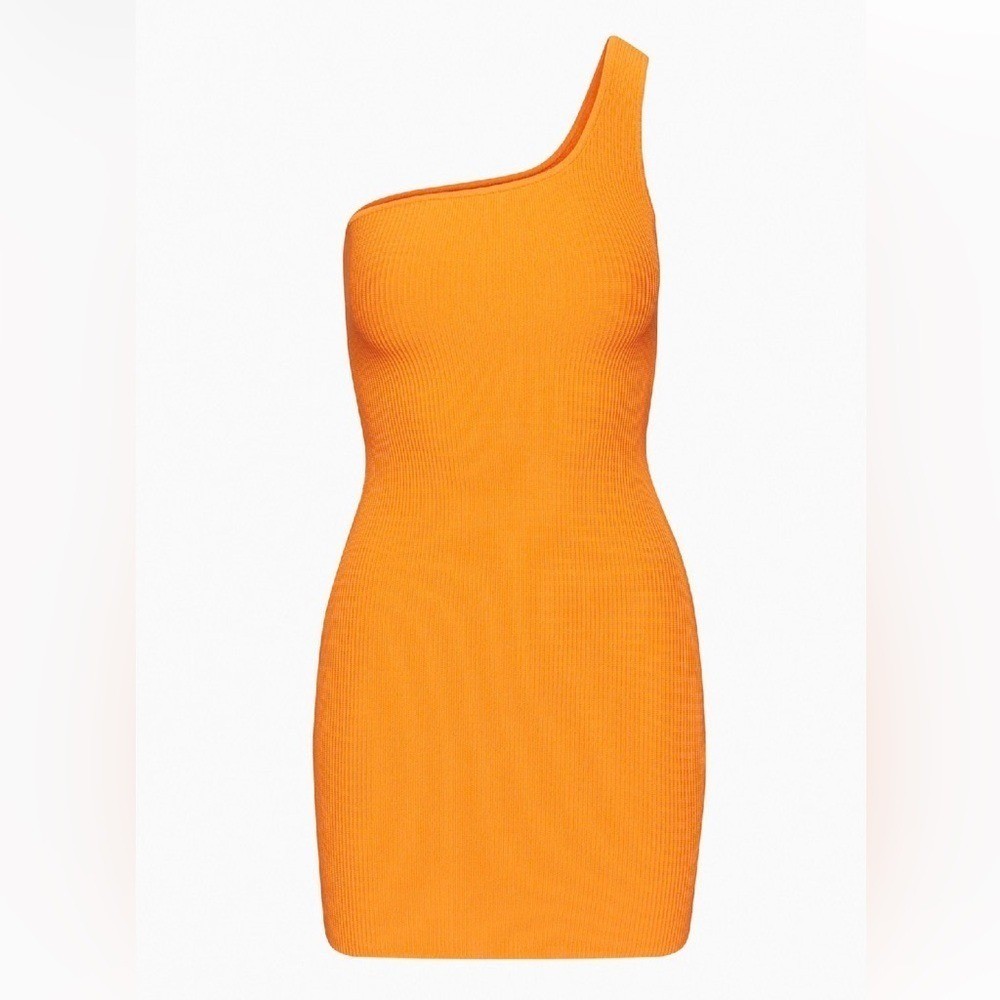 Aritzia Babaton Sculpt Knit One Shoulder Mini Dress in Orange Size Small
