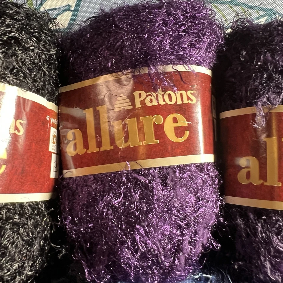 PATONS ALLURE NYLON YARNS 47 Yards Each Purple Black Blue Lot Of 6 - Image 4 of 4