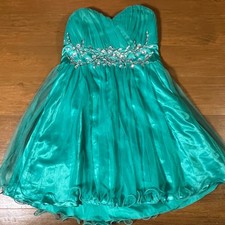 Sequin Hearts Womens 11 Teal Sweetheart Strapless Rhinestone Tulle Party Dress
