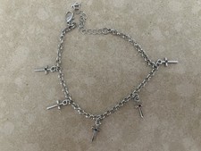 tiny silver tone cross w/stones charm bracelet on 8.5  silver tone chain new 