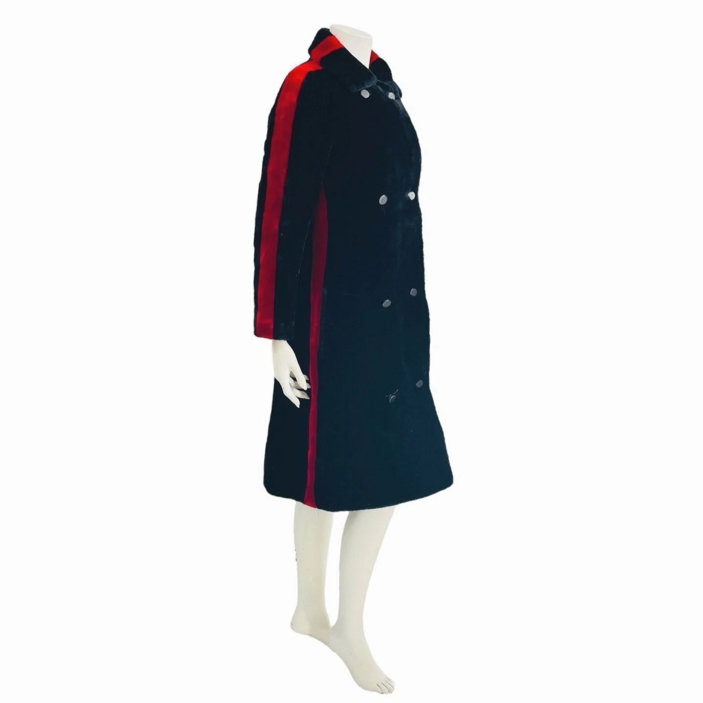 Givenchy — Vintage 1960s GIVENCHY Faux Fur Coat S Black Red Stripe Plush High Pile 60s