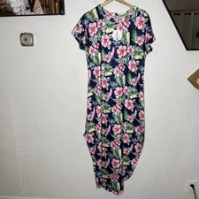 New Anrabess Blue Pink Floral Maxi Dress With Pockets Women’s Large Pockets Boho