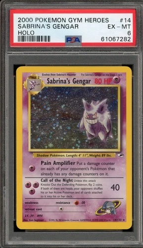 Pokemon Sabrina's Gengar Gym Heroes Unlimited Holo Rare #14 PSA 6