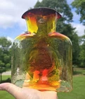 Blenko Glass Water Bottle 384 Vibrant Tangerine Amberina Double Spout 8" w/Label