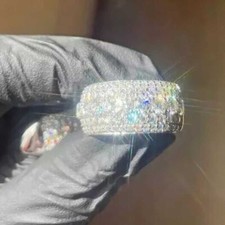 3Ct Round Cut VVS1 Moissanite Men's Engagement Band Ring 14k White Gold Plated