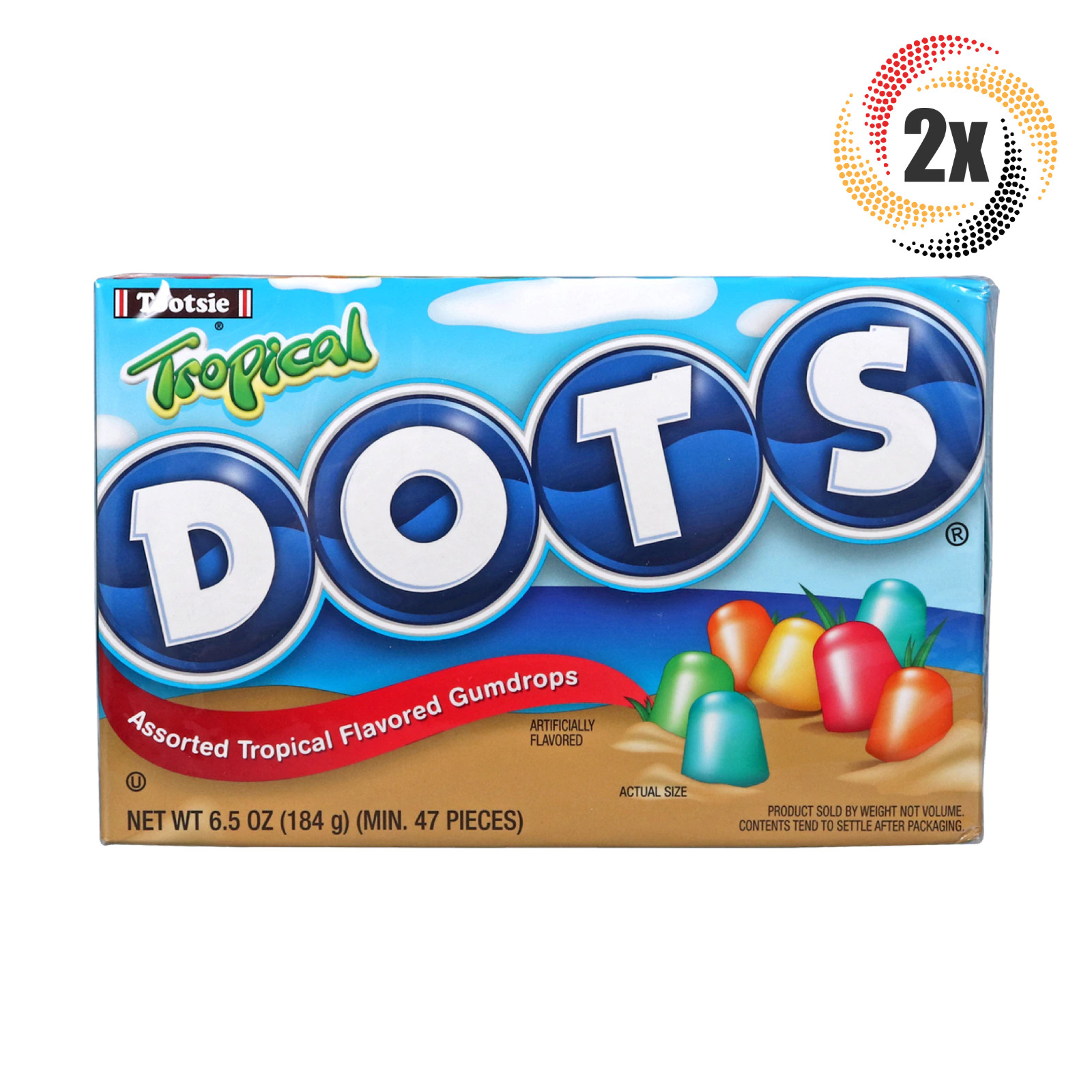 2 упаковки жевательных резинок Tootsie Dots с тропическим вкусом, Театральные конфеты, 6,5 унций