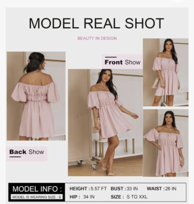 Dokotoo Pink L Dress Mini Dress Square Neck Off Shoulder Short Lantern  Sleeve | eBay