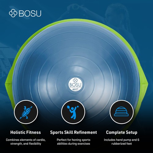 Bosu Home Gym The Original Balance Trainer 65 cm Diameter, Blue/Green (Open Box) - Picture 3 of 10