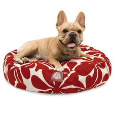Plantation Round Pet Bed For Dogs, Removable Cover, Red, Small