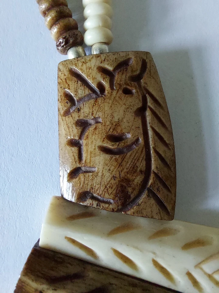 COLLANA TRIBALE OSSO GIROCOLLO ETNICO ANNI 80 VINTAGE @ SPLENDIDA @ - Immagine 3 di 4