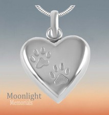 New Paw Heart Embossed Urn Cremation Pendant Ashes Silver Memorial Necklace