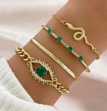 gold snake and green gem 4 pc bracelet set