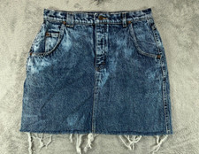 Vintage LEE RIDERS Denim Mini Skirts Distressed Acid Wash Womens Large Frayed