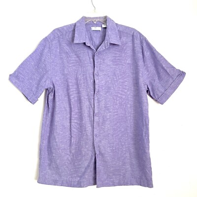 Cafe Luna Size L Purple Linen Blend Button Up Shirt Short Sleeves Collared