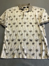 IZOD Golf Polo Shirt Men's Small Beige Palm Tree Print Activewear/Casual