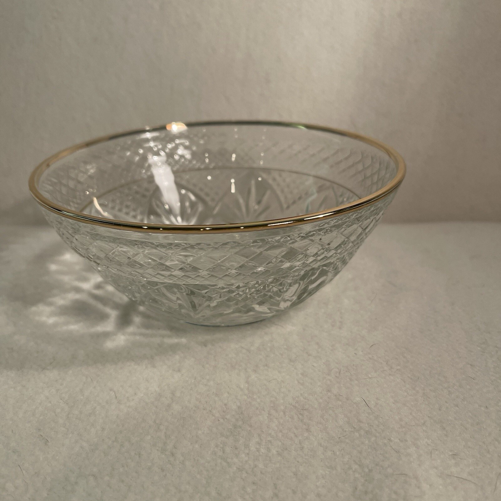 Antique Luminarc 18 K Gold Rim Clear Glass Salad Candy Nut Bowl