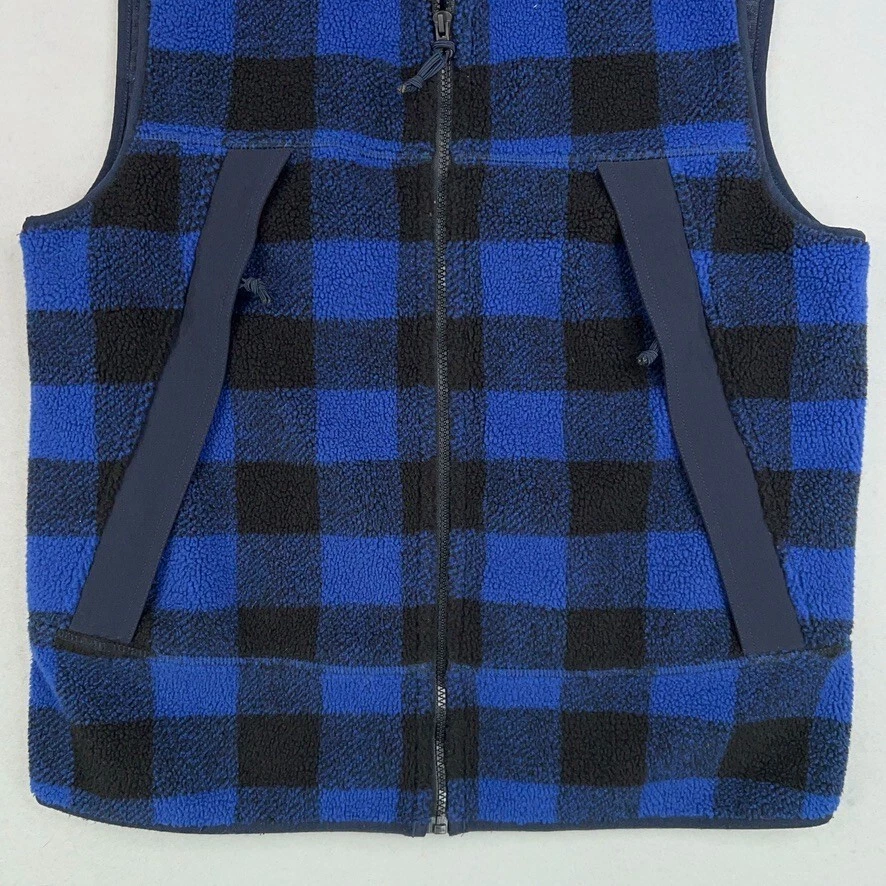 J Crew Vest Mens Medium Blue Black Buffalo Plaid Nordic Sherpa Fleece Sweater - Image 4 of 4