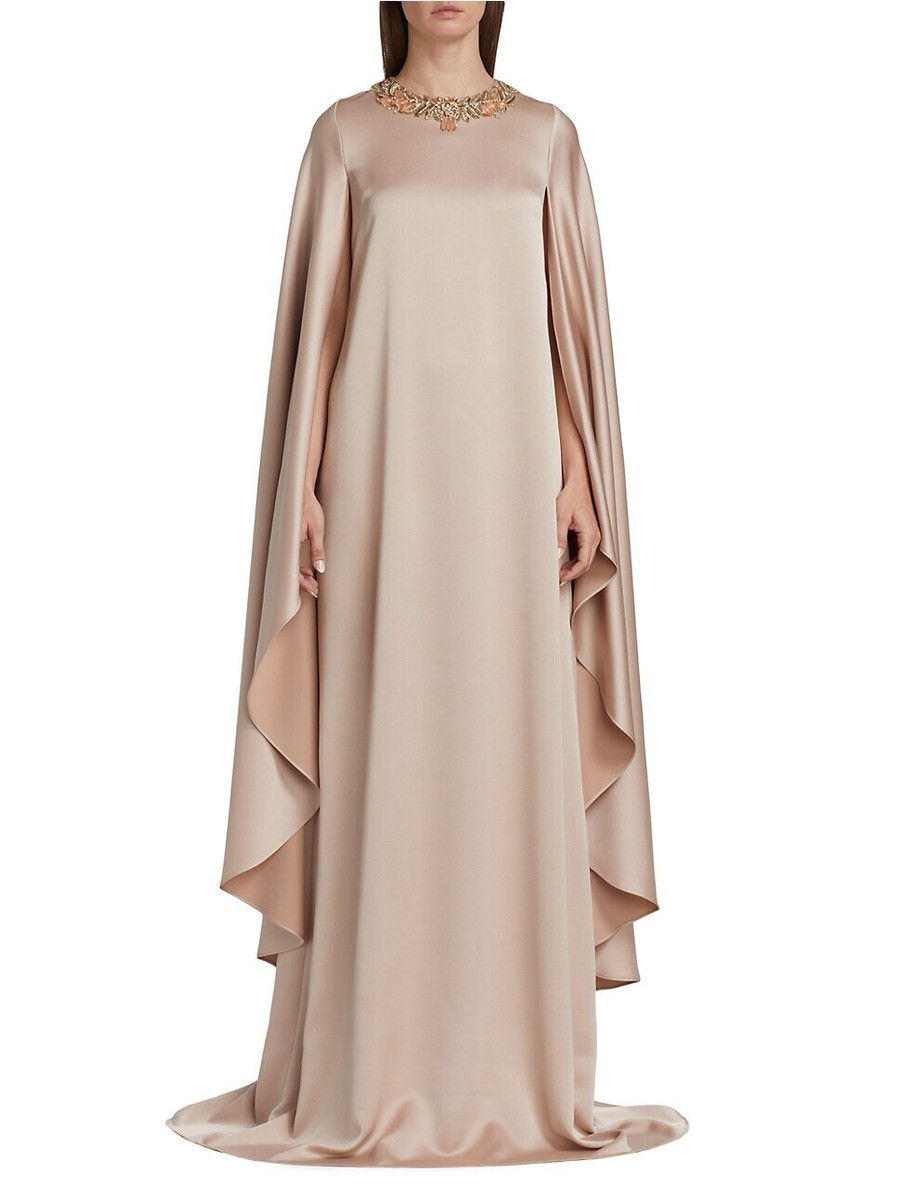 $980 TERI JON BY RICKIE FREEMAN Satin Maxi Dress In Blush. Size 10 | eBay