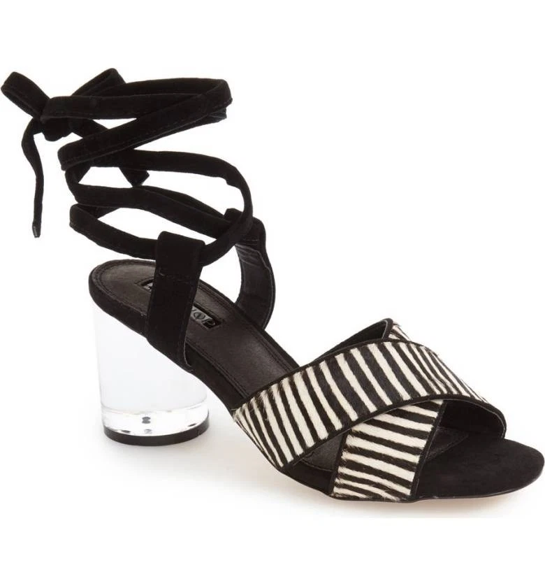 Topshop Black White Ankle Strap RAFFLE Clear Round Heel Sandals