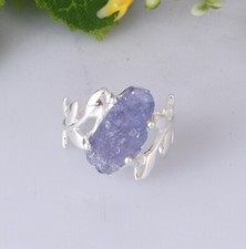 Designer Olive Leaf 925 Silver Ring For Valentine's Gift With Rough Tanzanite