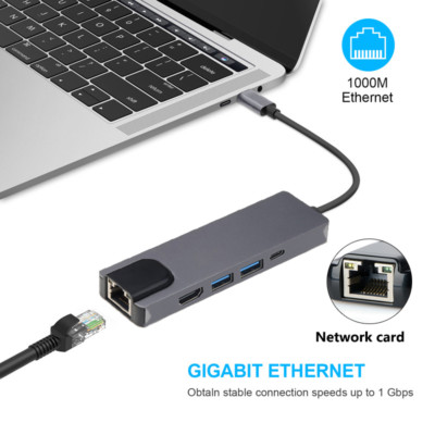 Type C to HDMI 4K 1000M Gigabit Ethernet LAN RJ45 Cable USB 3.0 HUB For PC phone
