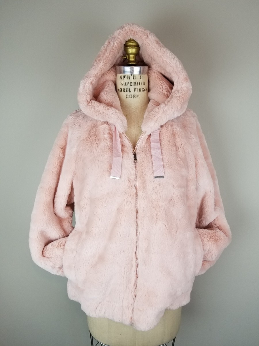 Super Plush Warm Cozy Faux Fur Thick Soft Blush Pink L/S Hooded