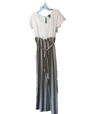 Justify Size XL Cream White Green Striped Jumpsuit Women Junior Teenage Girl new