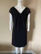 Suzi Chin For Maggy Boutique Black Dress W/ Sequins Beads Sz 10 Dressy Wedding Y
