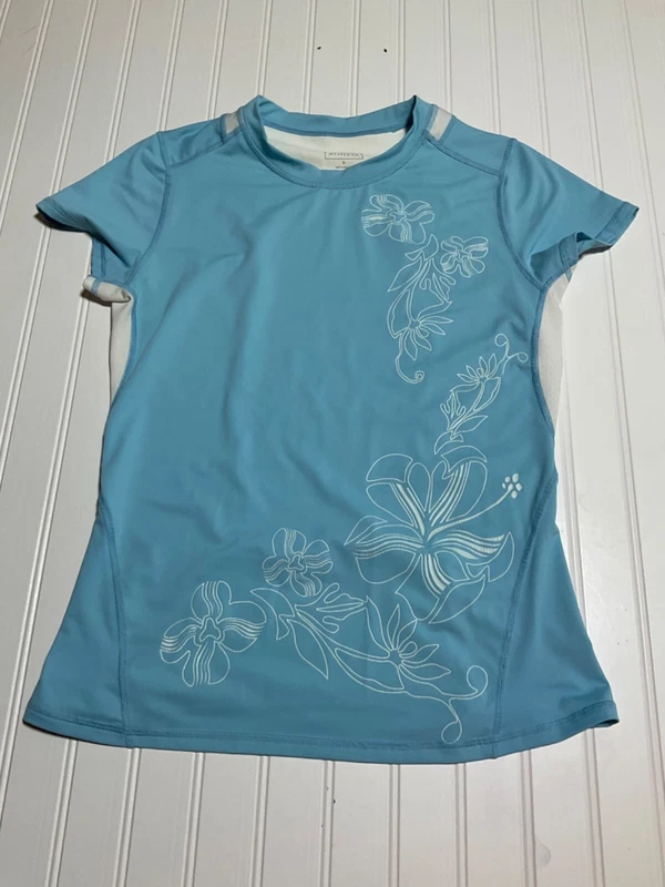 athleta white floral print short sleeve shirt