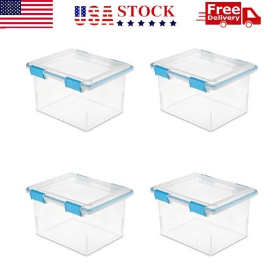 32 Qt Stackable Plastic Tote Box Storage Containers Bin Clear View with Lid 4pk